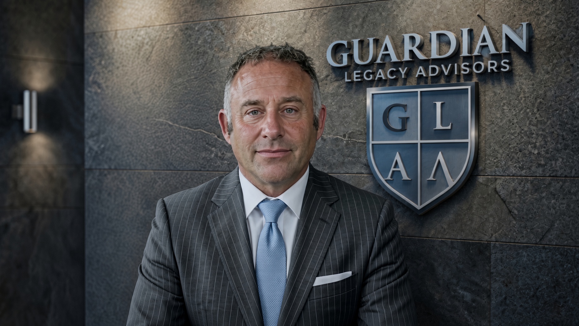 Anthony Giambri, Managing Partner & Wealth Advisor, in front of the Guardian Legacy Advisors logo